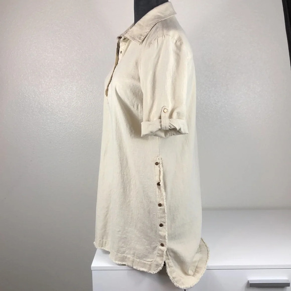 à la carte Dress Linen Cotton Blend Snap Button Fray Raw Hem Size Small - Picture 14 of 14